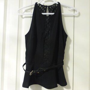 MARCIANO by GUESS black peplum top with removable waist belt